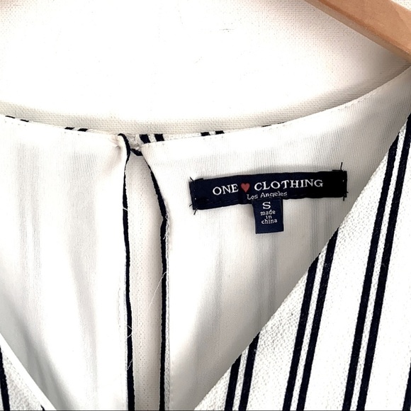 One Love Clothing Black and White Striped Romper with tie waist, Size S - Picture 3 of 10
